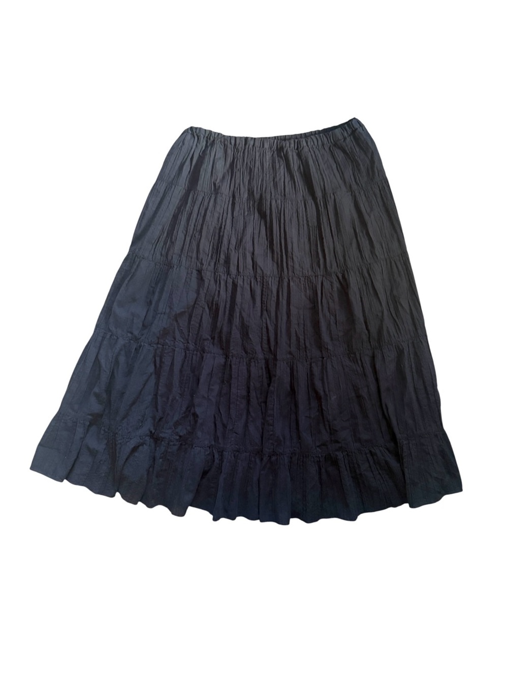 Kate Hill Witchy Black Tiered Plus Elastic Waist Lined Maxi Skirt 1X